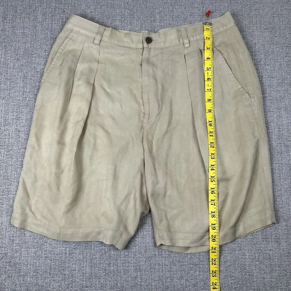 Tommy Bahama Shorts Mens 33 Tan Beige Casual Performance Chino Pleated
